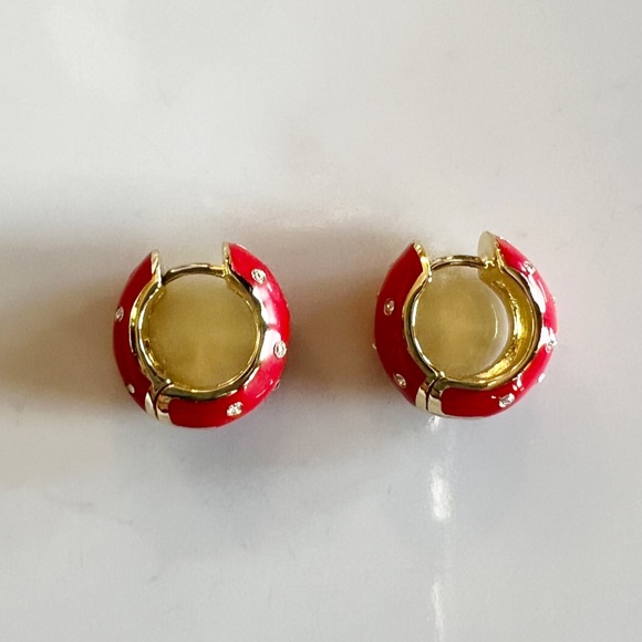 GORJANA Noel Red Shimmer Huggie Earrings 18k Gold Plated Cubic Zirconia - Picture 6 of 12